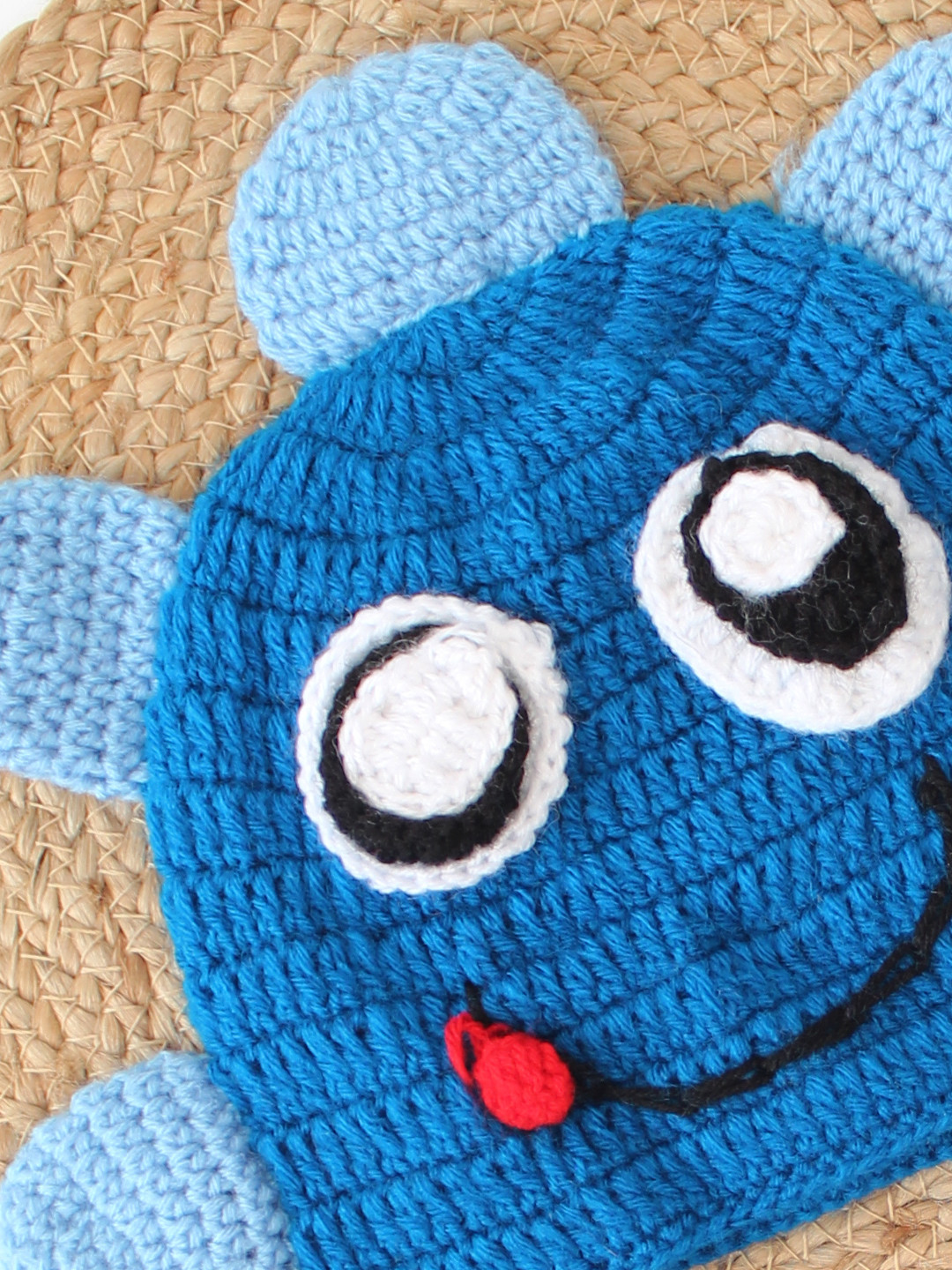 Woonie Handmade Horns Detailed Dinosaur Beanie Cap - Blue