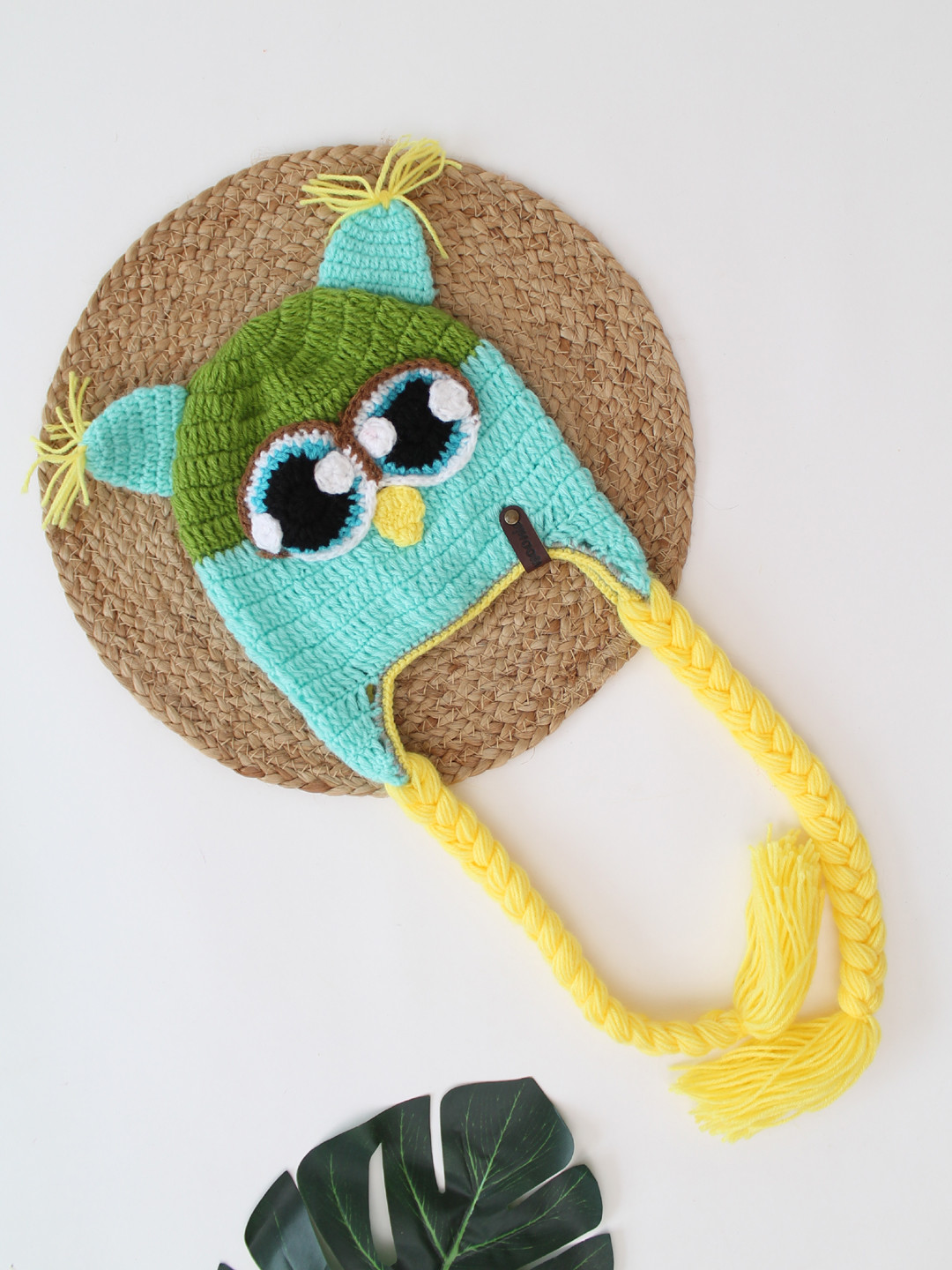 Woonie Handmade Newborn Bird Eyes Crochet Beanie - Green