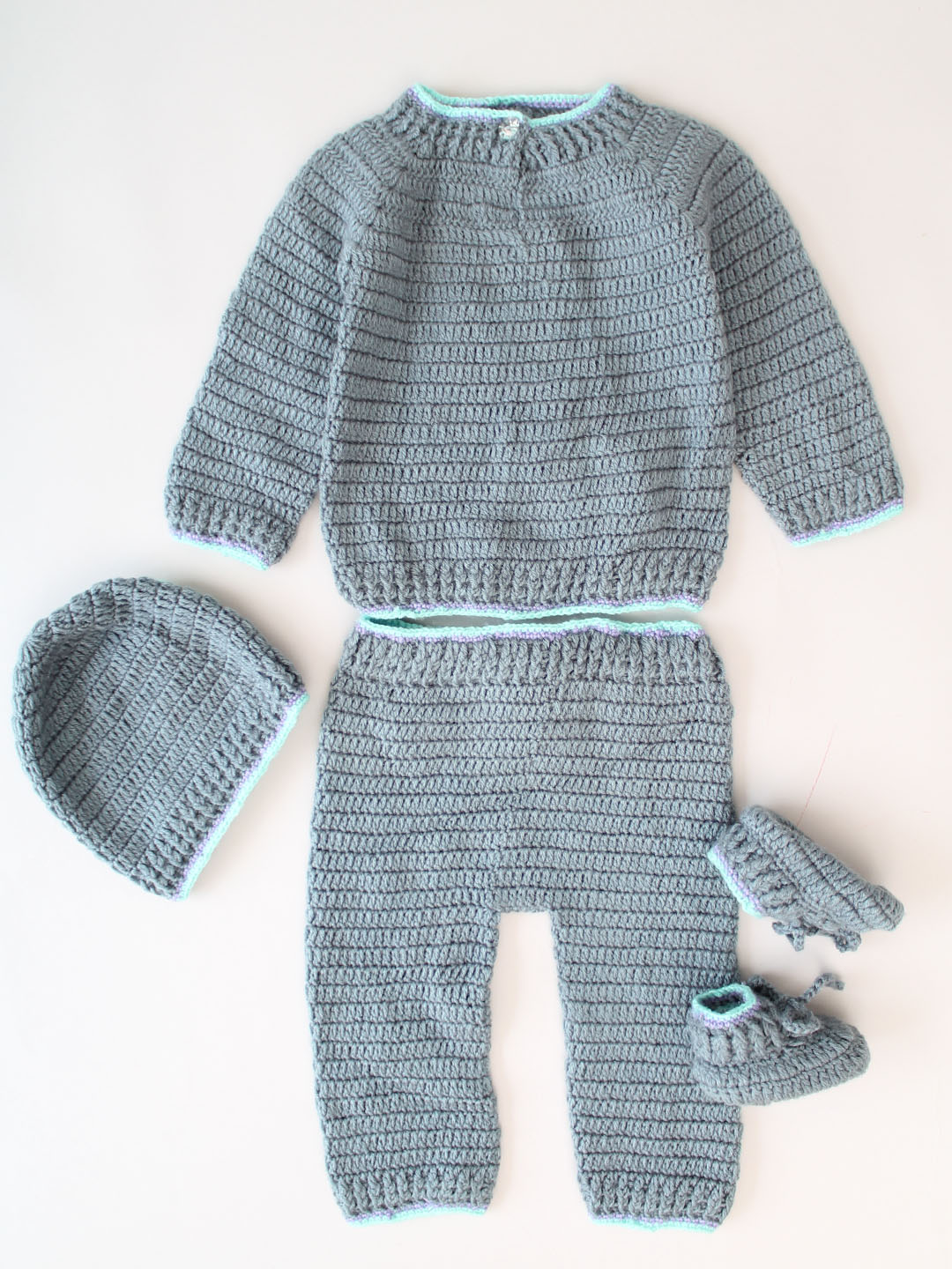 Woonie Matching Sweater and Pants with Caps & Booties - Grey