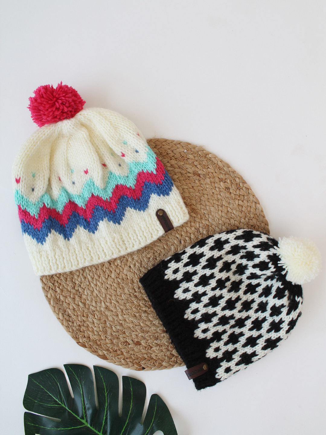 Woonie Pack of 2 Chevron Design Hand Knitted Caps - Black