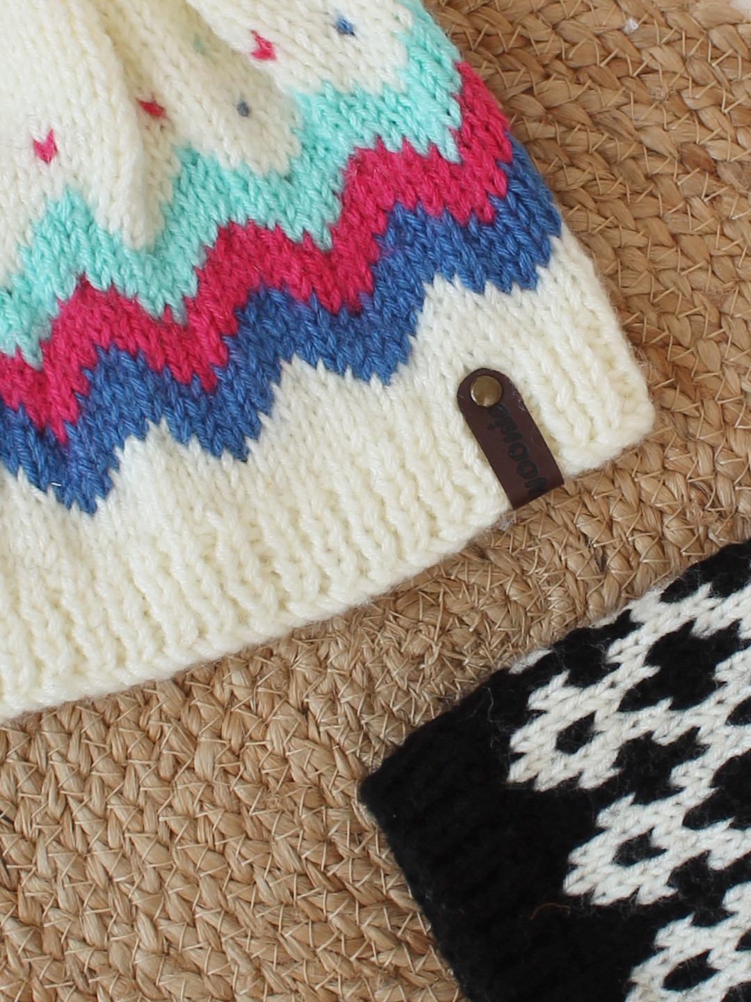 Woonie Pack of 2 Chevron Design Hand Knitted Caps - Black