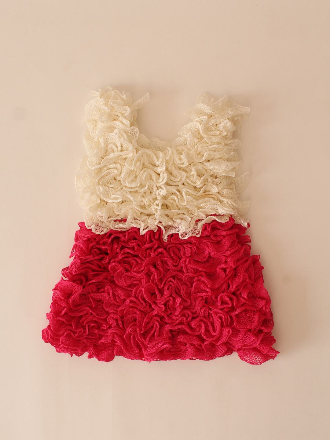 Woonie Ruffled Dual Color Winterwear Dress - Coral