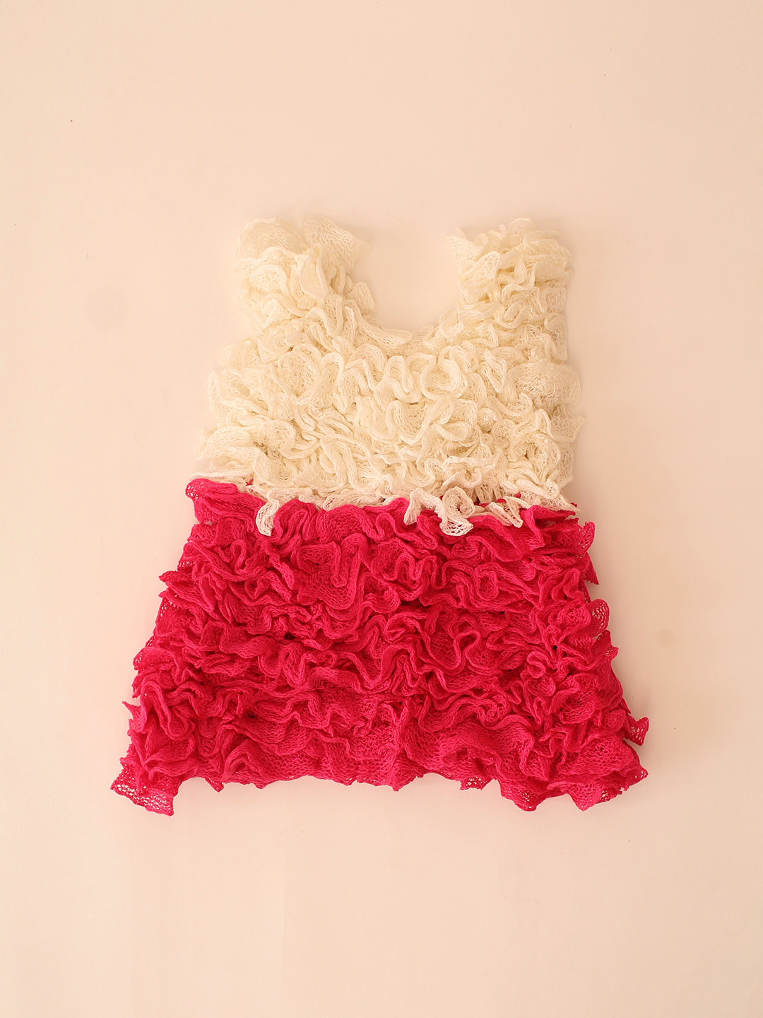 Woonie Ruffled Dual Color Winterwear Dress - Coral