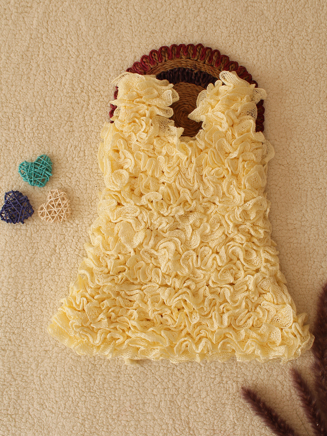 Woonie Ruffled Winterwear Baby Dress - Off-white