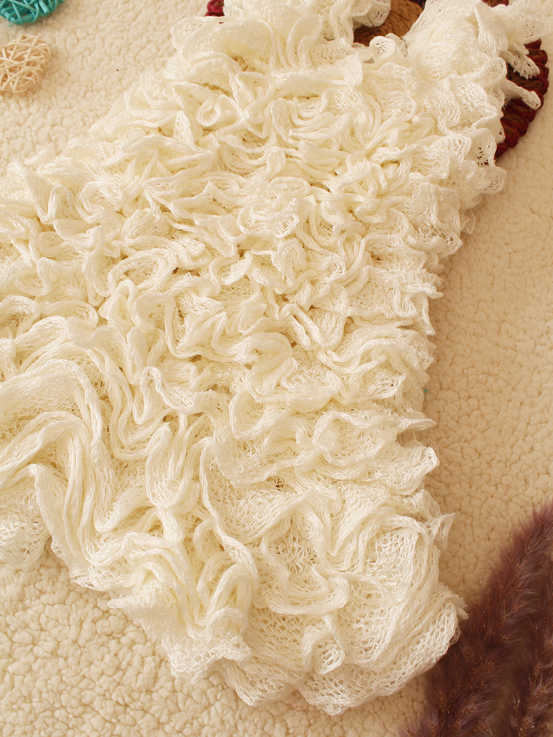 Woonie Ruffled Winterwear Baby Girl Dress - Cream