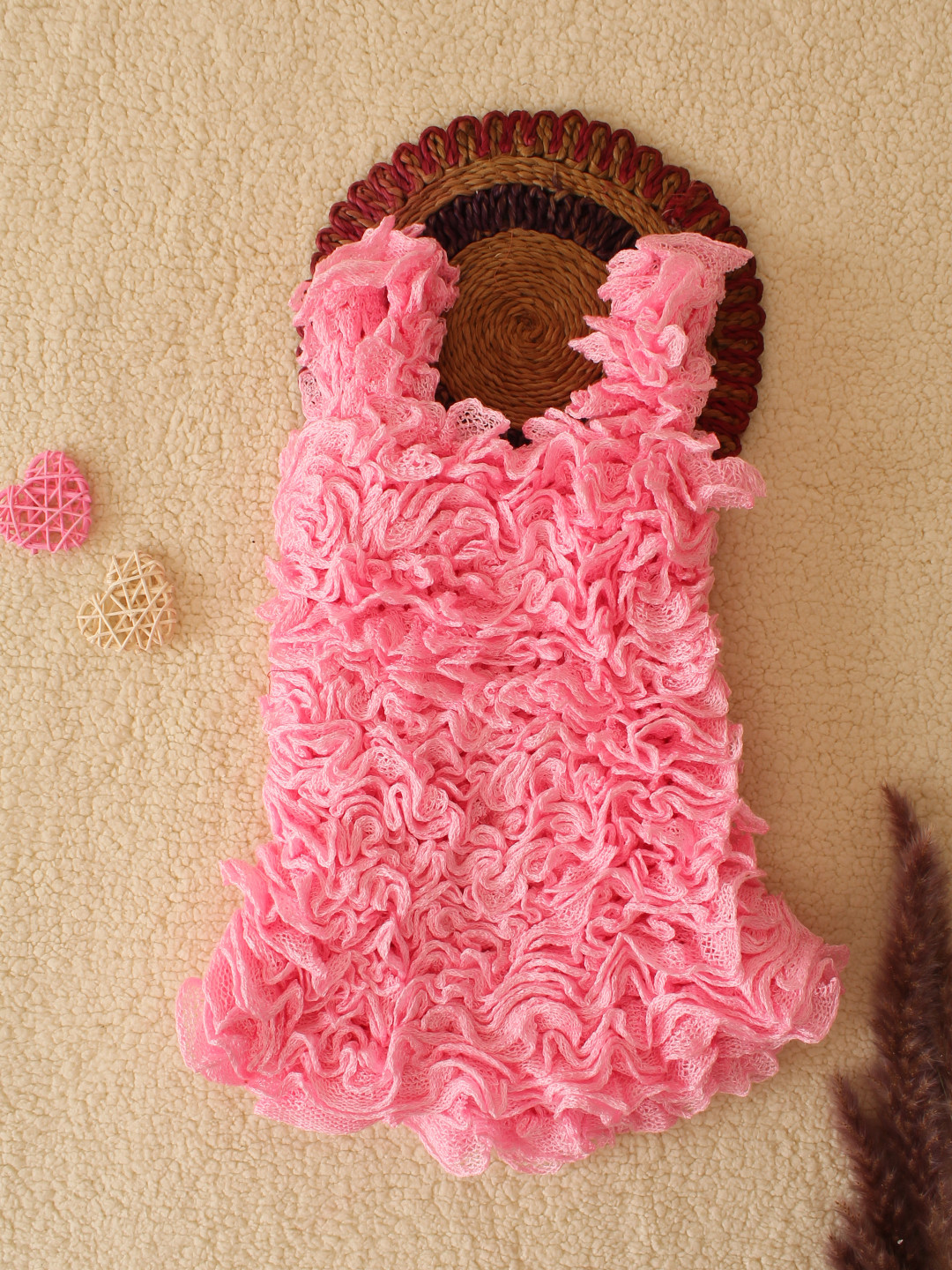 Woonie Ruffled Winterwear Dress for Baby Girl - Pink