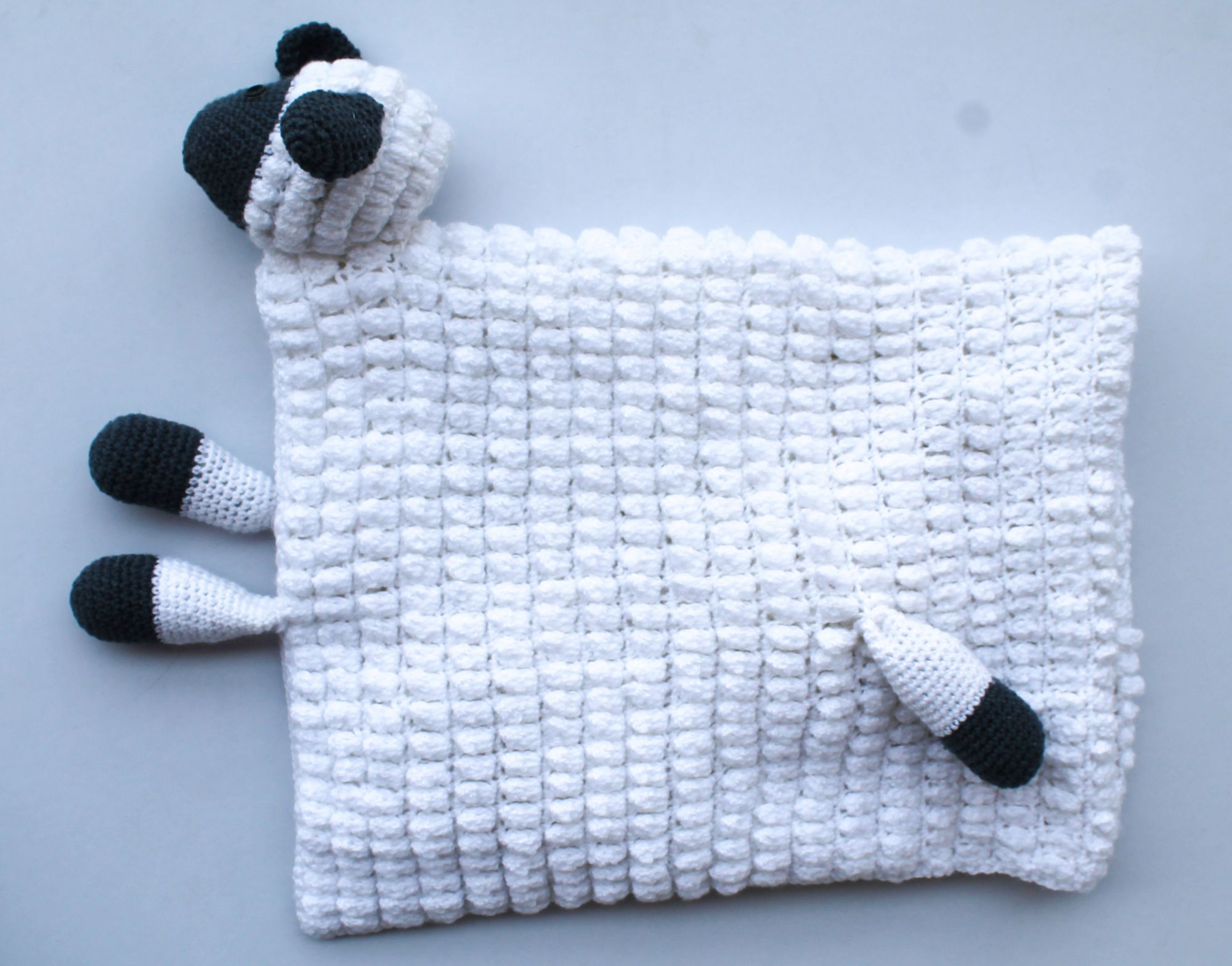 Woonie Sheep Face Handmade Crochet Blanket For Kids -White