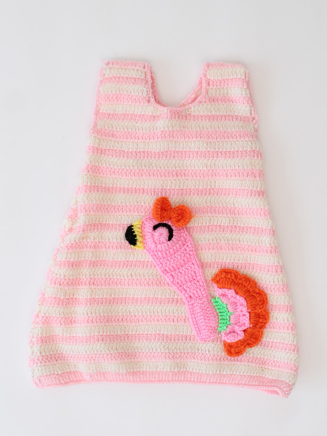 Woonie Sleeveless Crochet Bird Designed Dress for Infants-Pink