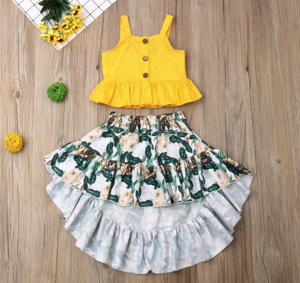 Image of Yellow High Low Skirt Set