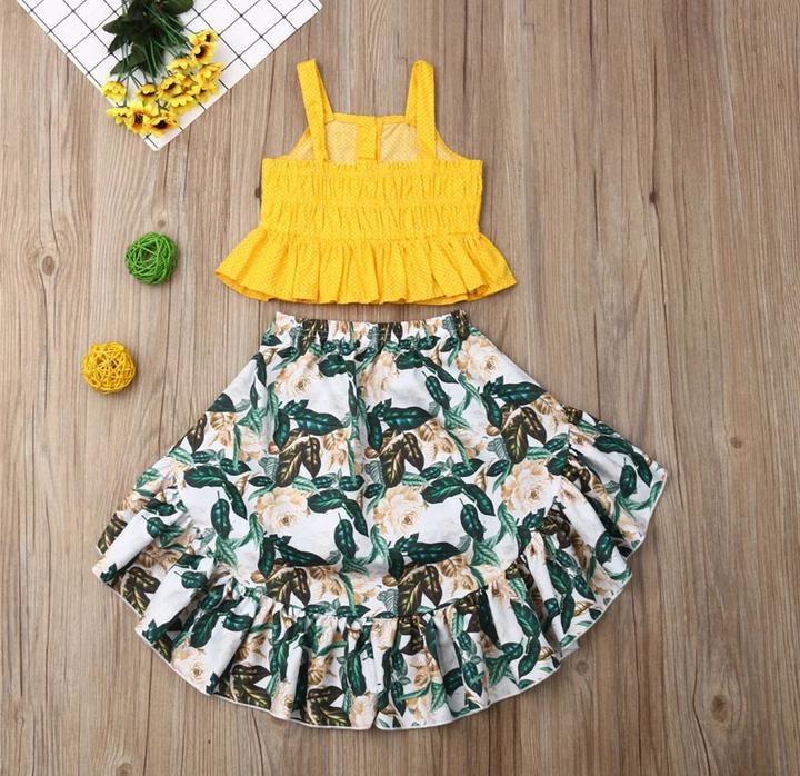 Yellow High Low Skirt Set