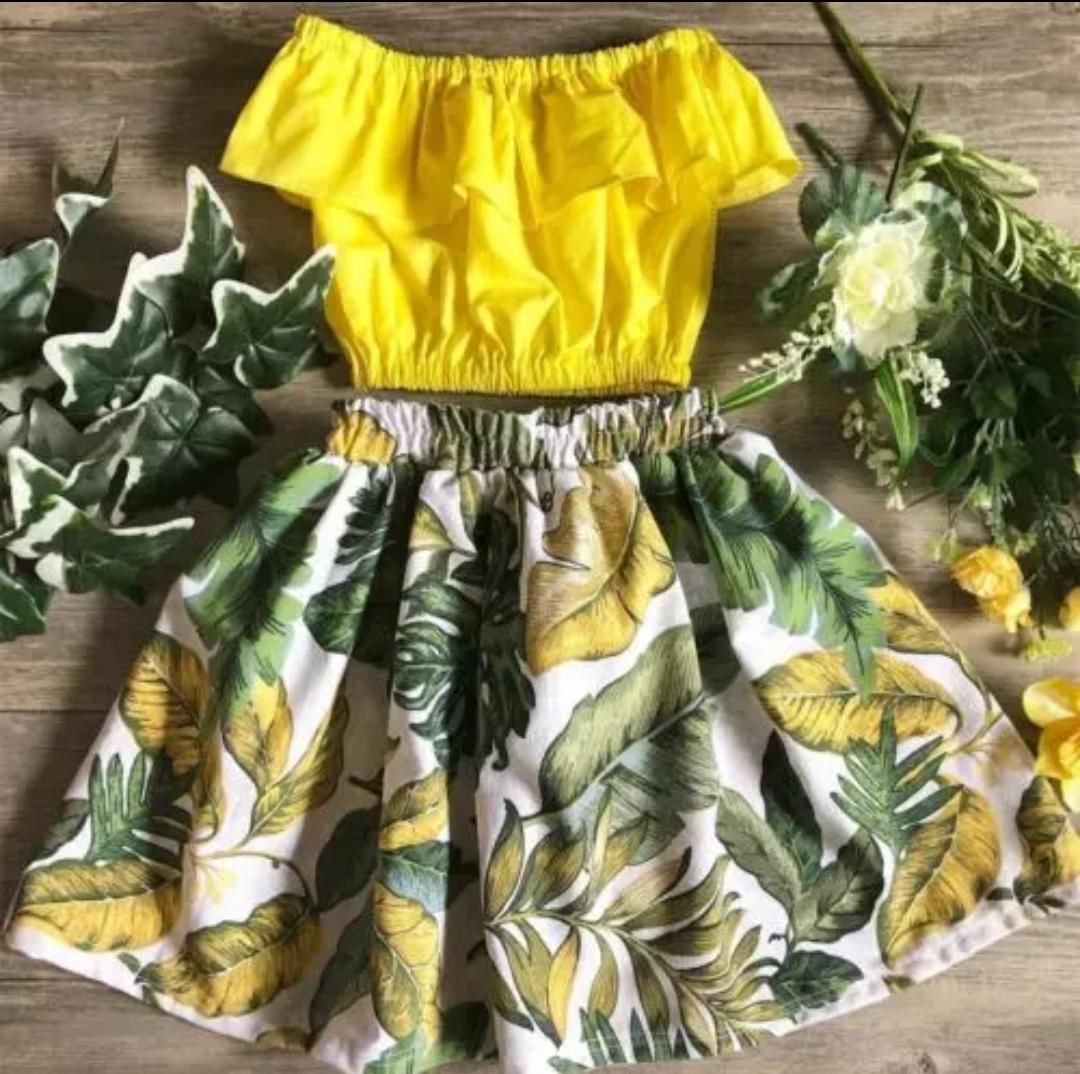 Yellow Skirt Set in Cotton