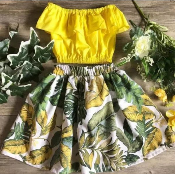 Image of Yellow Skirt Set in Cotton