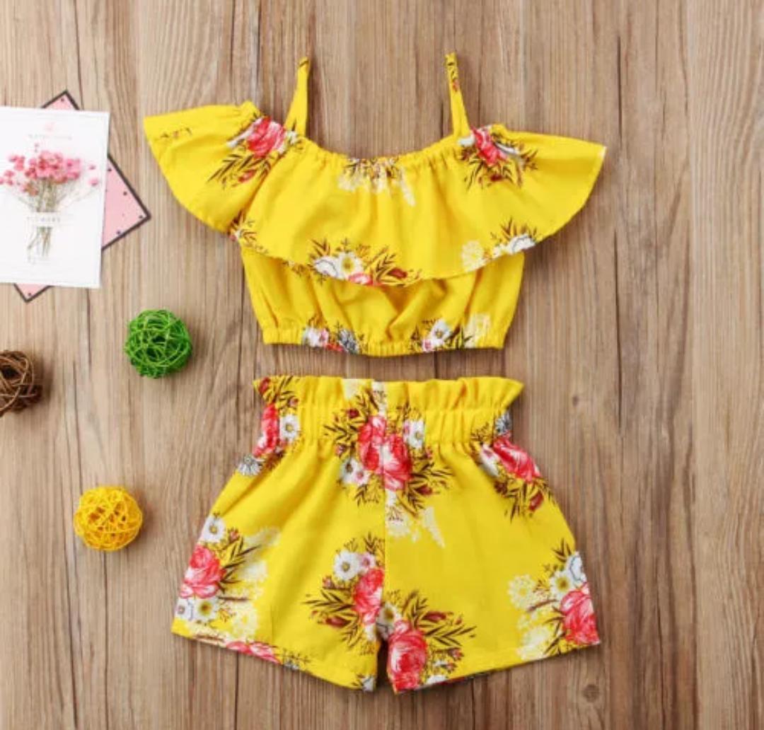 Yellow Strap Top with Shorts