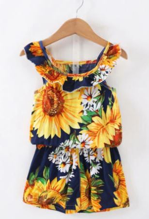 Yellow Sunflower Print Top and Shorts