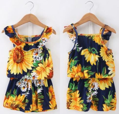 Yellow Sunflower Print Top and Shorts