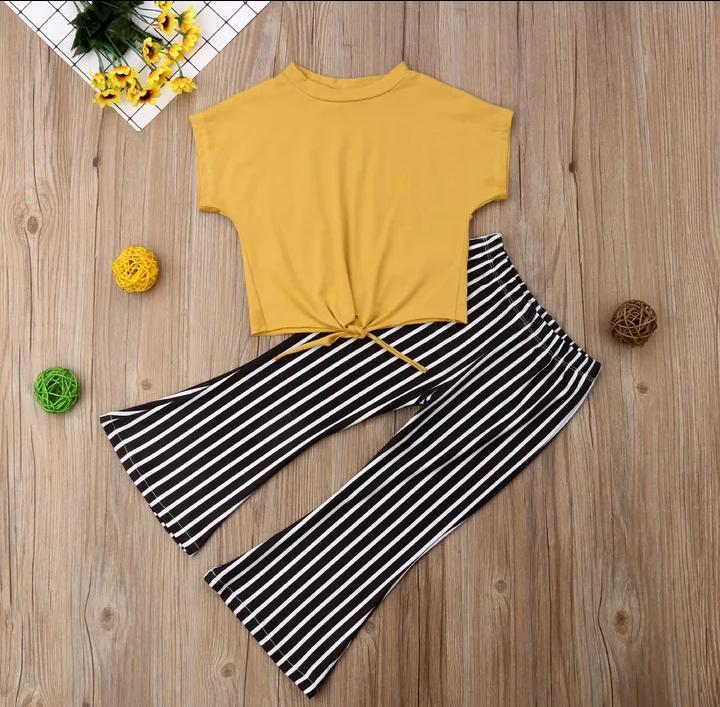 Yellow Top With Black Stripped Bottom