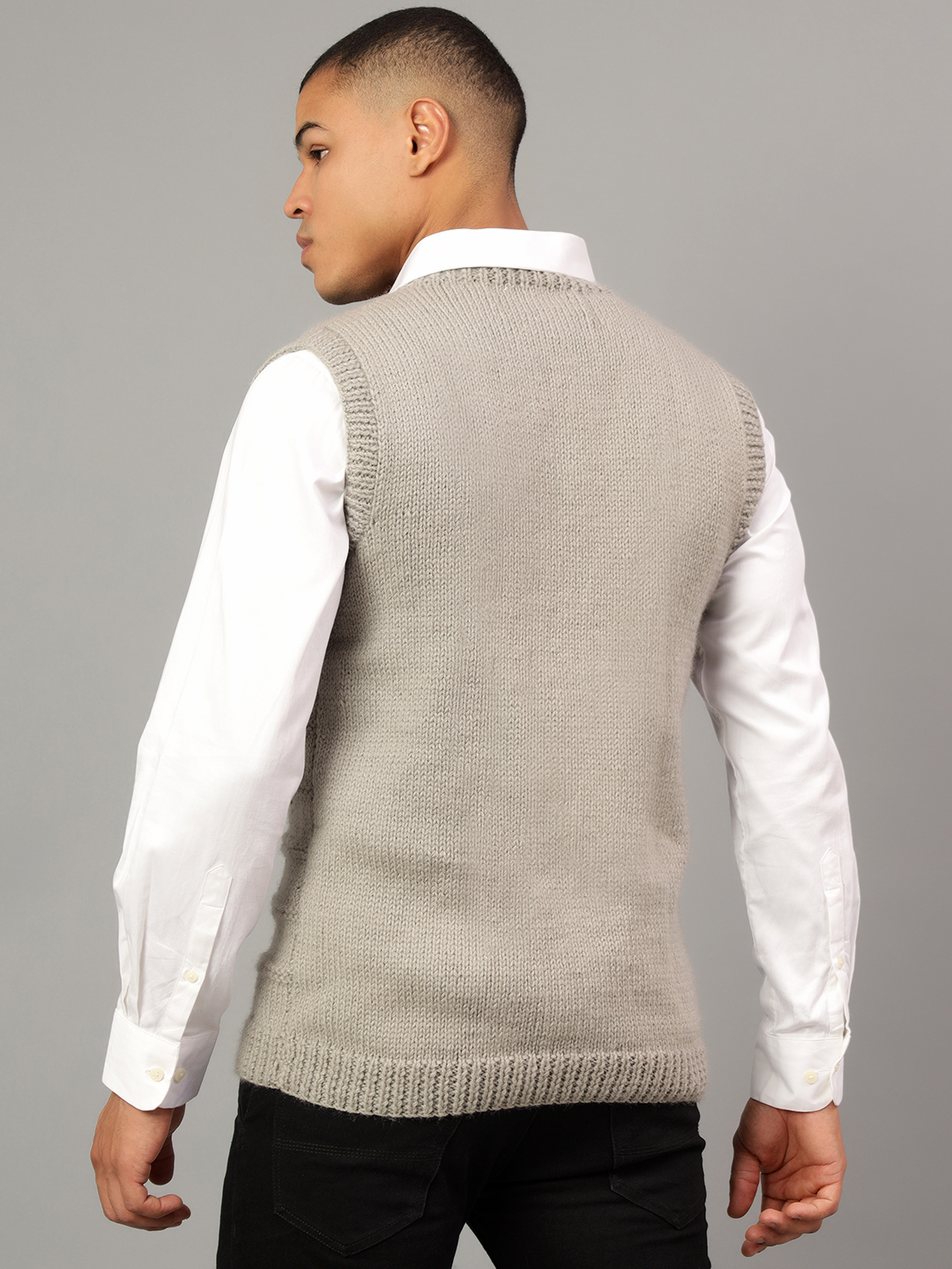 Handcrafted Sleeveless Jumper for Gents - Grey