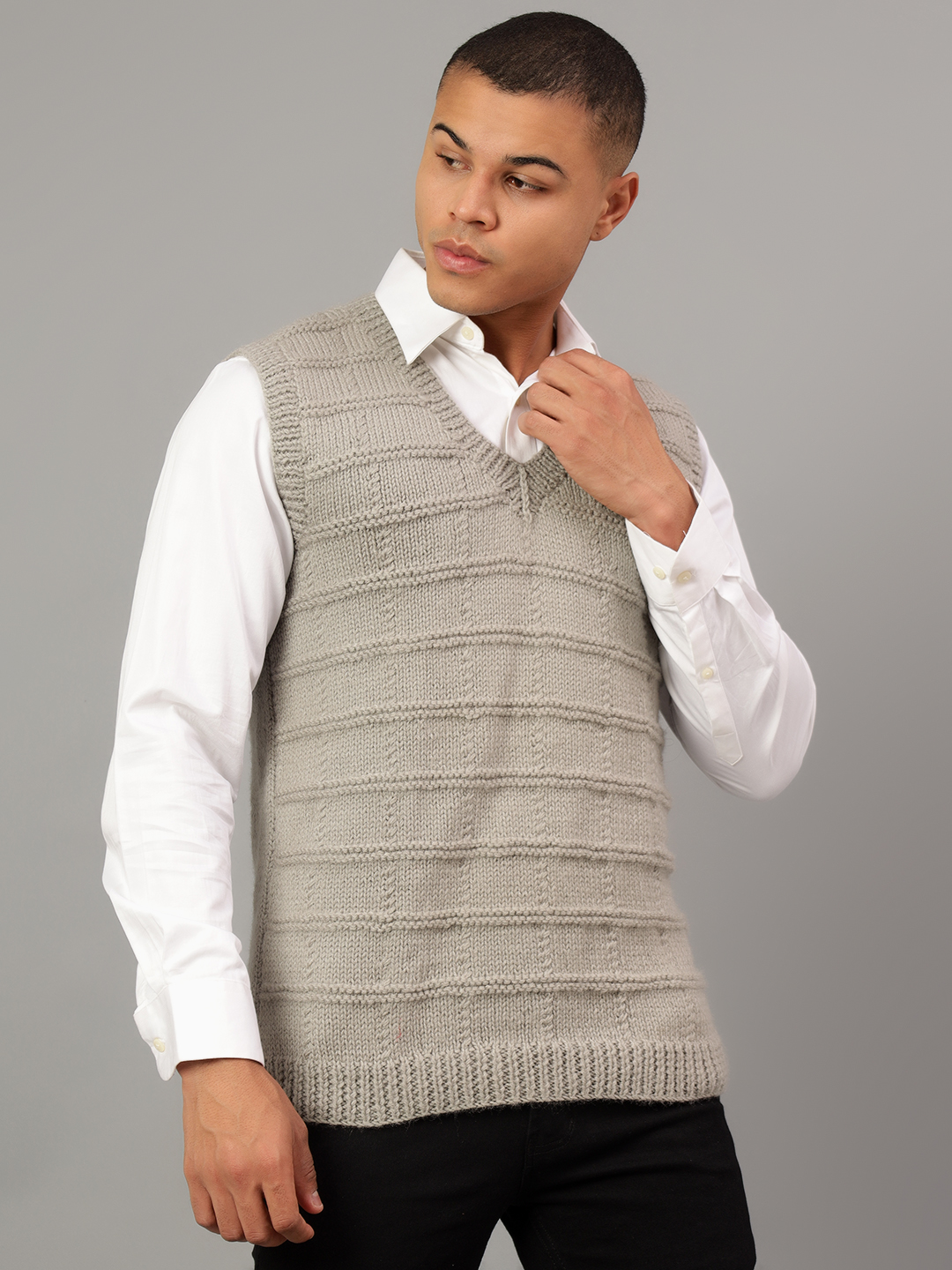 Handcrafted Sleeveless Jumper for Gents - Grey