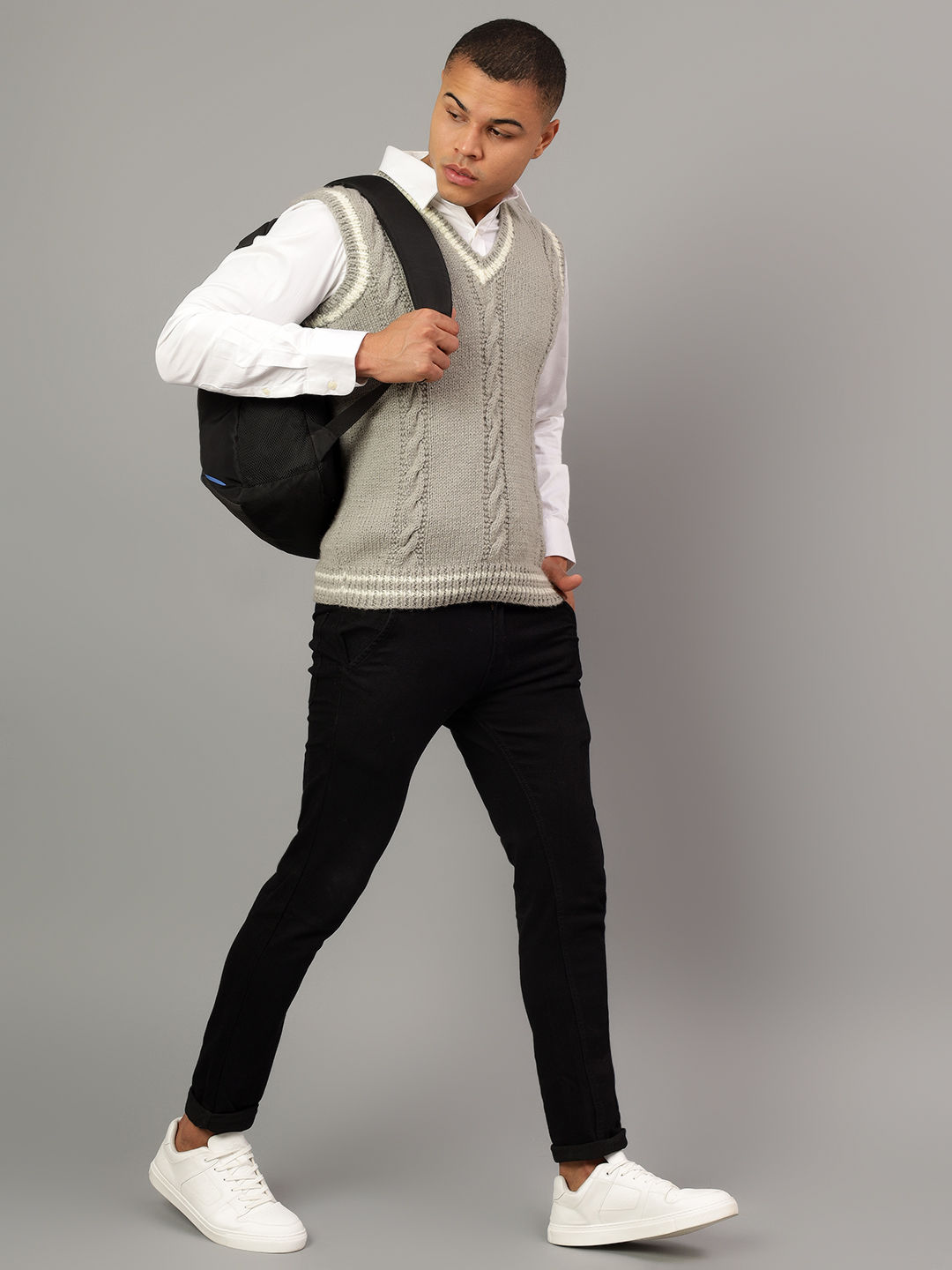 Handmade Cable Knit Sleeveless Pullover For Men - Grey