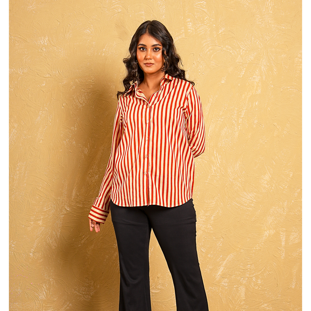 Desert Dabu Terracotta &amp; Beige Stripes Shirt