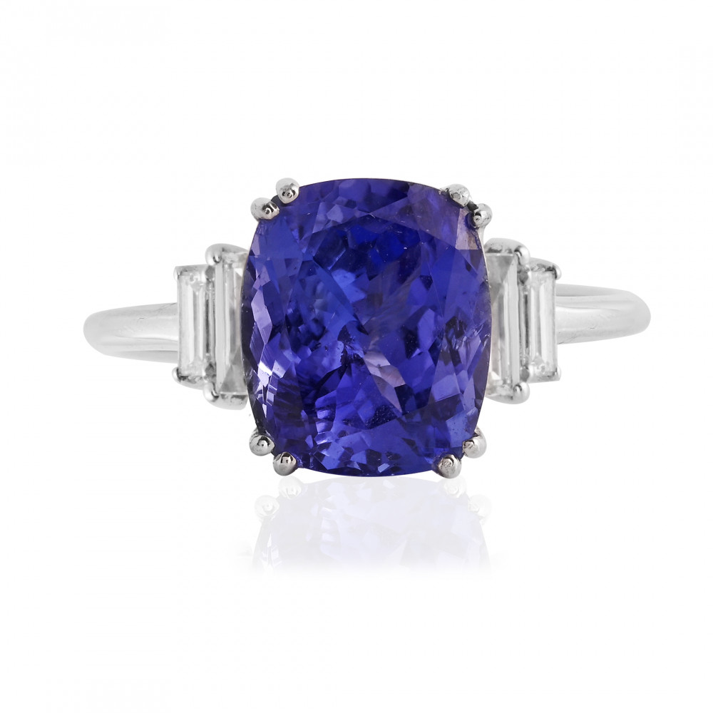 Image of Tanzanite and Diamond Three-Stone Ring