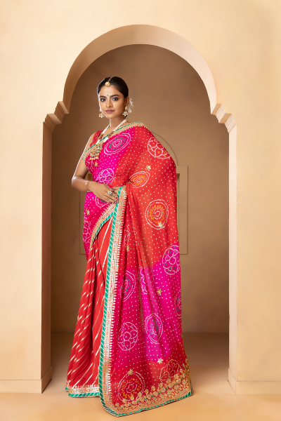 Half Half Bandhani Saree Half Half Bandhani Saree