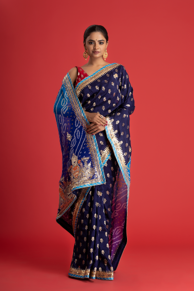 Half Half Bandhani Saree Half Half Bandhani Saree