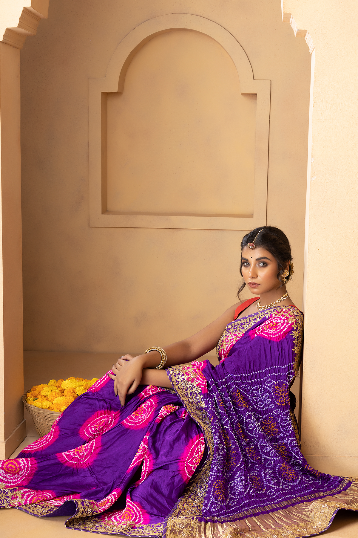 Purple Bandhani Gota patti Zardozi Pearl Gajji Silk Saree ALBIS