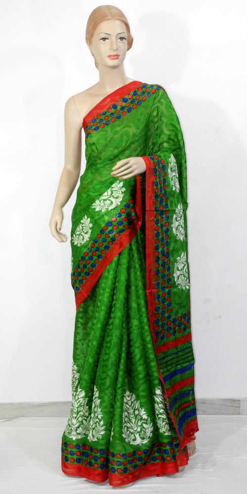 Green Exclusive Brasso Art Silk Saree with Blouse
