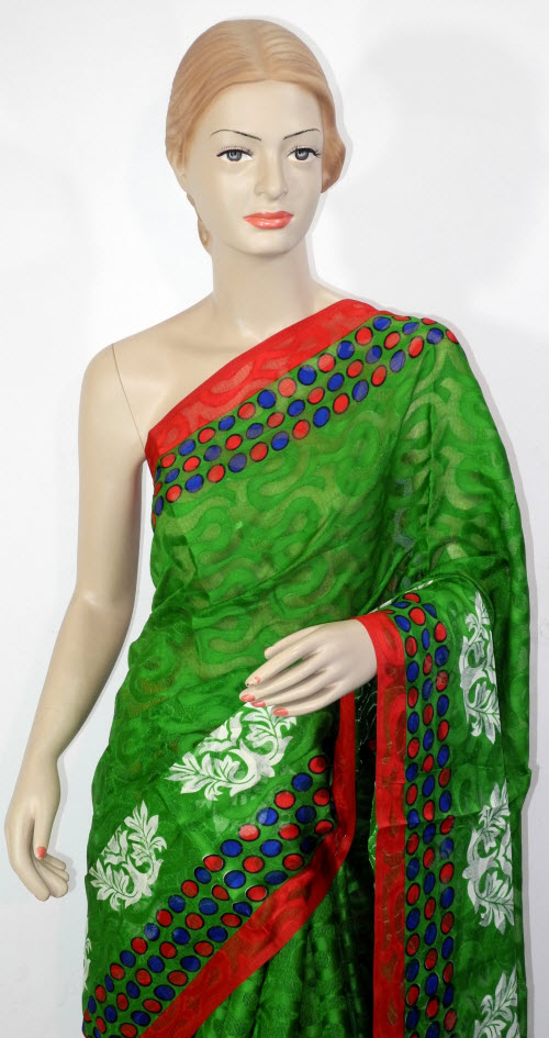 Green Exclusive Brasso Art Silk Saree with Blouse