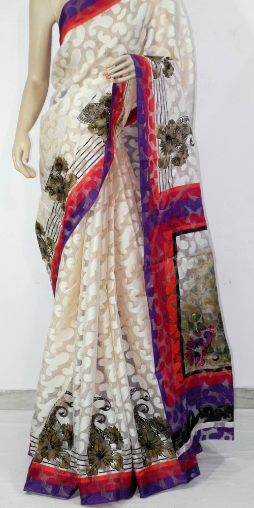 Off White Exclusive Brasso Art Silk Saree with Blouse