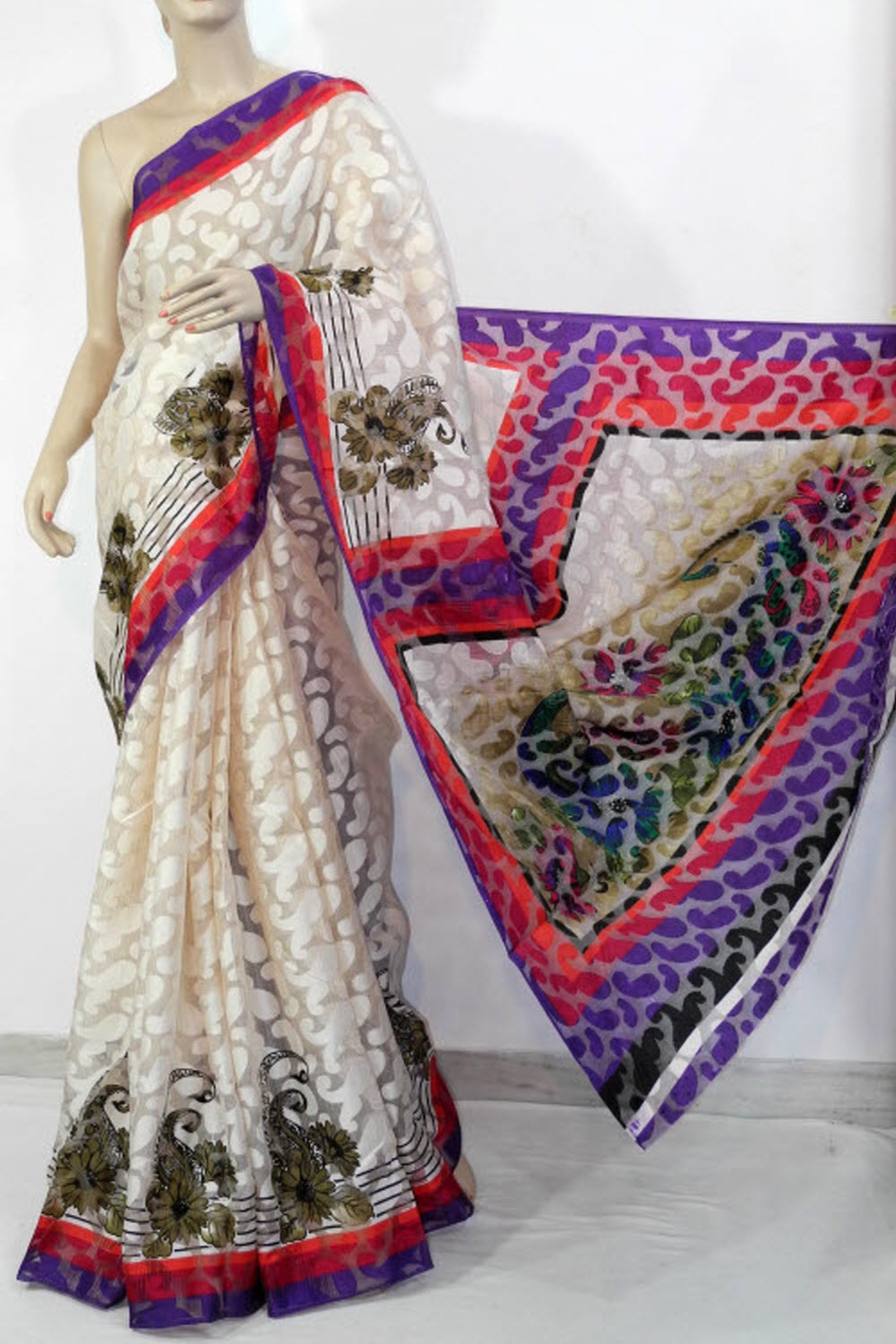 Off White Exclusive Brasso Art Silk Saree with Blouse