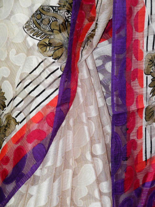 Off White Exclusive Brasso Art Silk Saree with Blouse