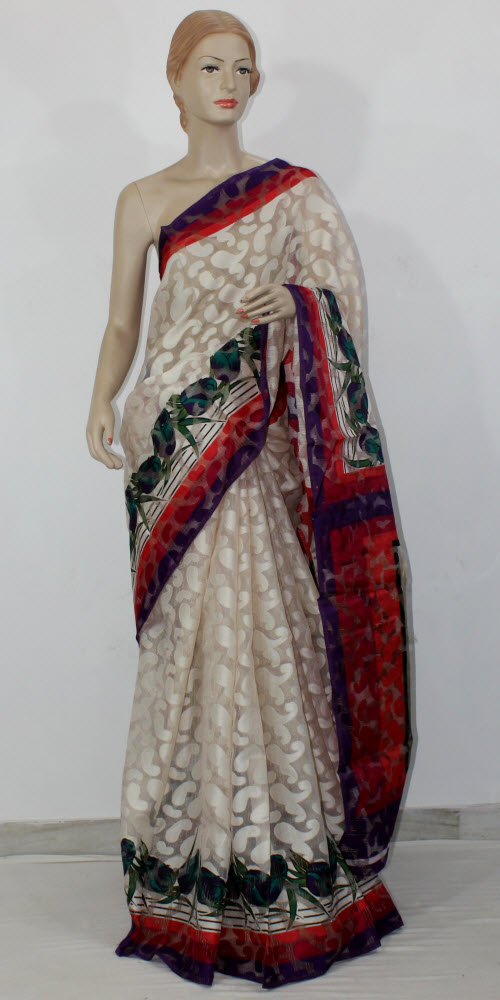 Off White Exclusive Brasso Art Silk Saree with Blouse