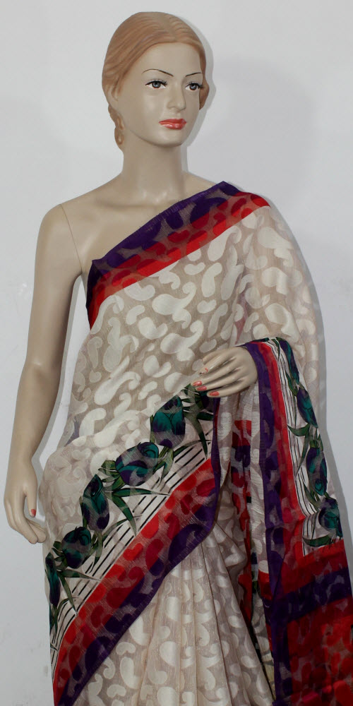 Off White Exclusive Brasso Art Silk Saree with Blouse