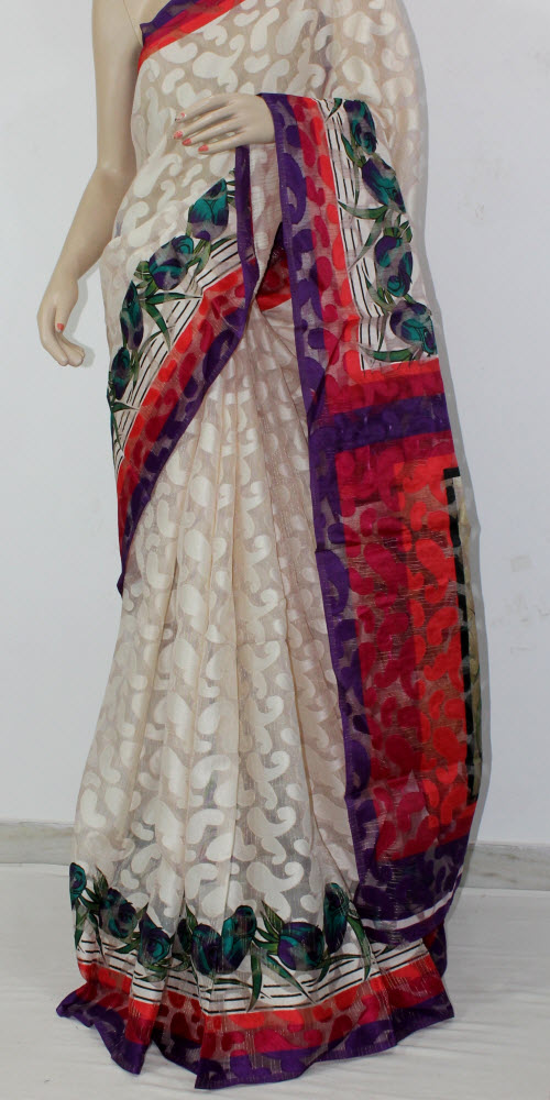 Off White Exclusive Brasso Art Silk Saree with Blouse