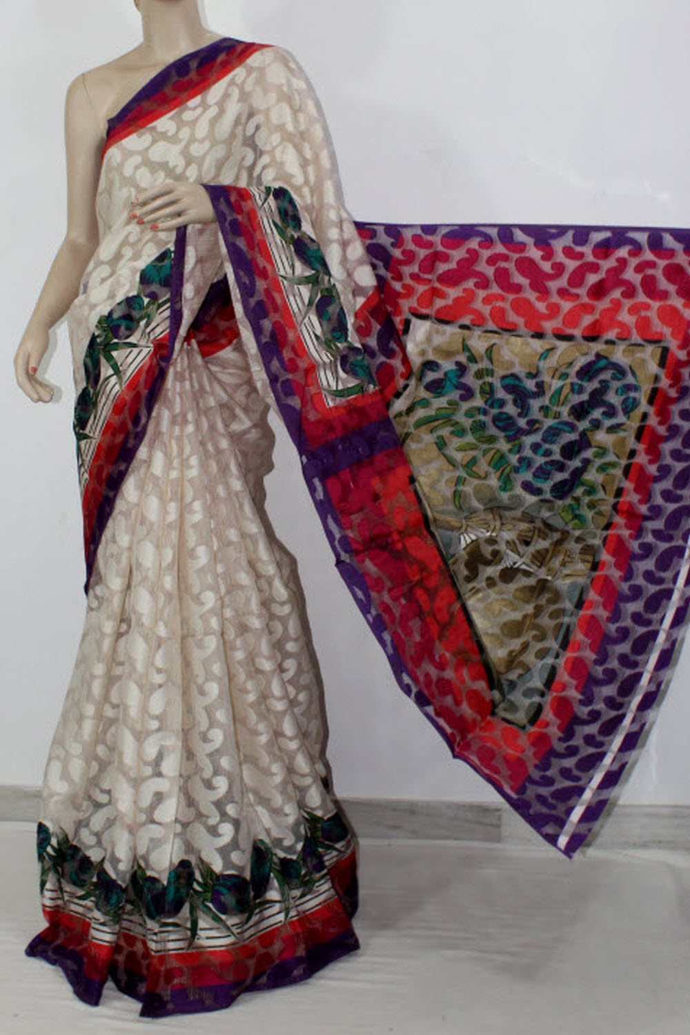 Off White Exclusive Brasso Art Silk Saree with Blouse