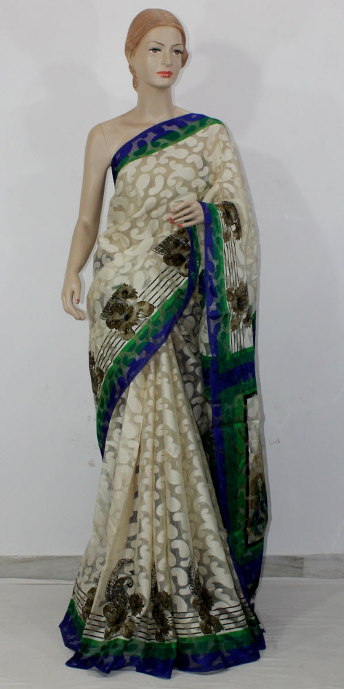 Off White Exclusive Brasso Art Silk Saree with Blouse