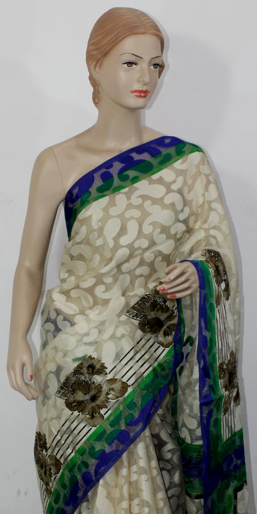 Off White Exclusive Brasso Art Silk Saree with Blouse