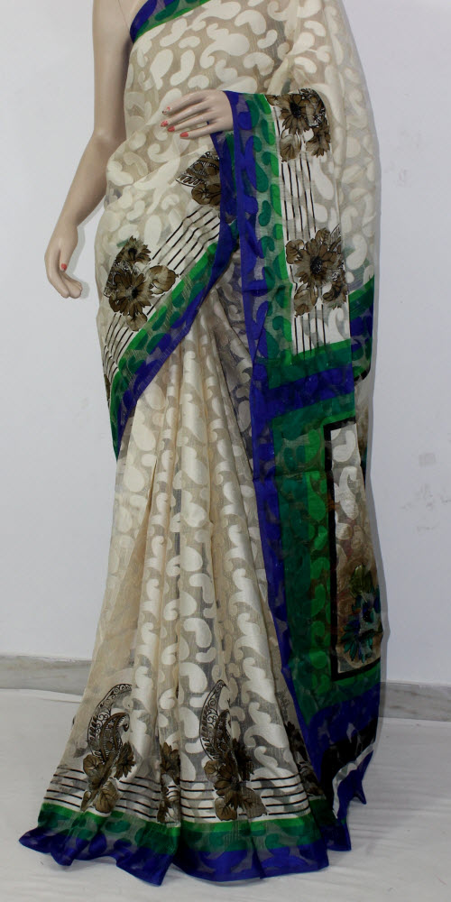Off White Exclusive Brasso Art Silk Saree with Blouse