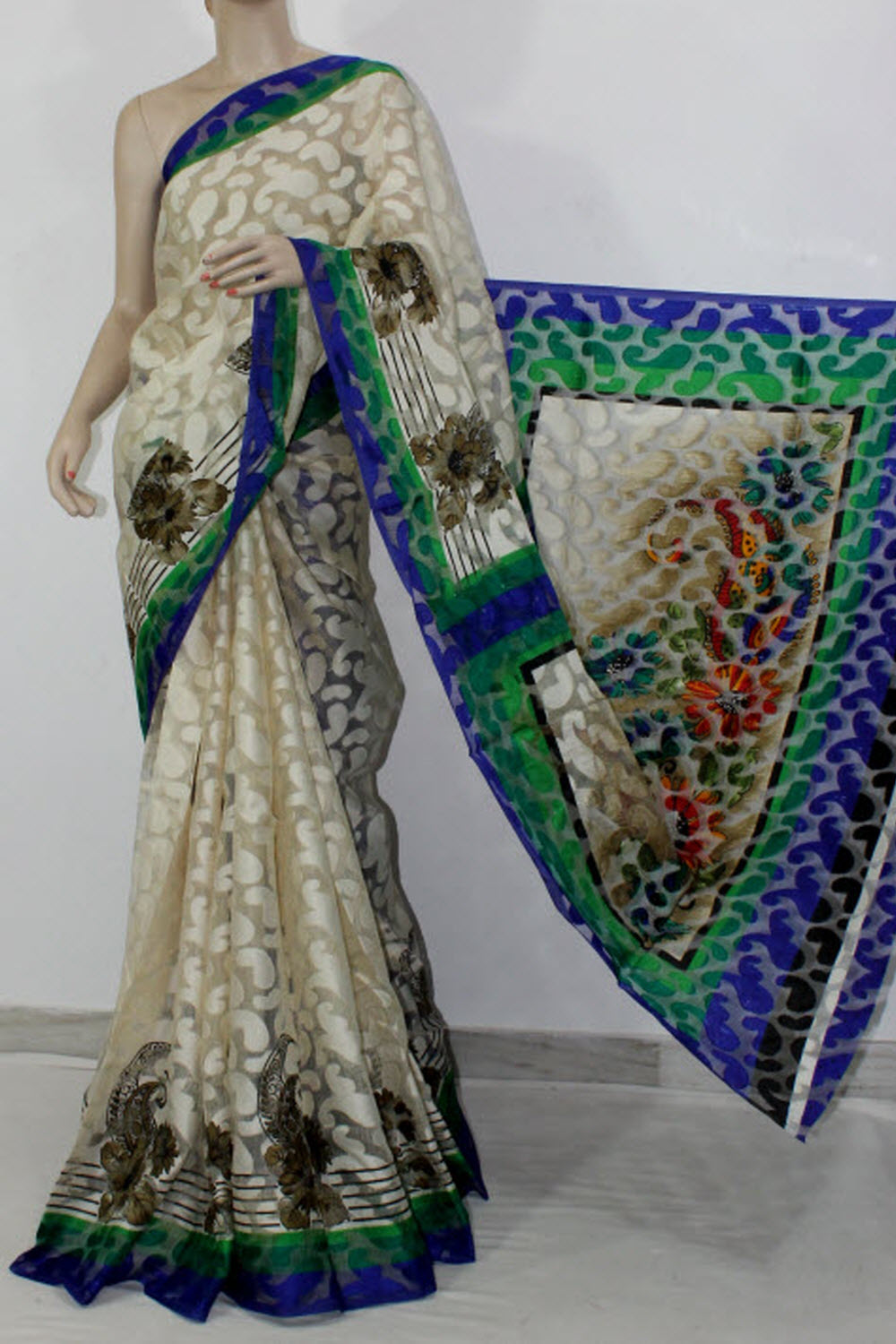 Off White Exclusive Brasso Art Silk Saree with Blouse