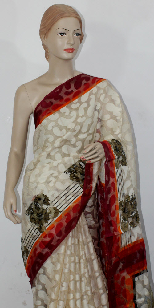 Off White Exclusive Brasso Art Silk Saree with Blouse