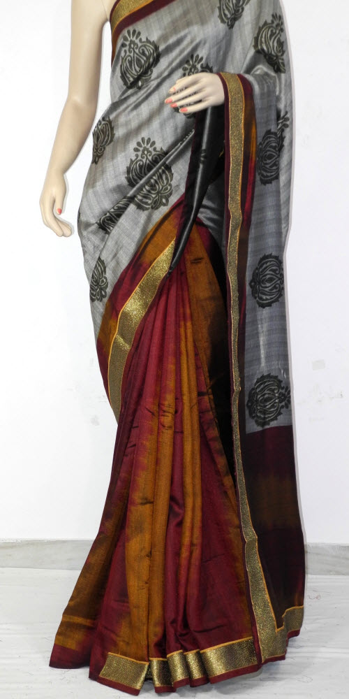 Grey-Rust Exclusive Art Silk Saree with Blouse