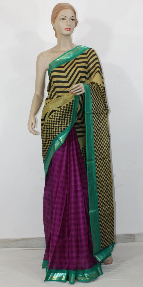 Beige-Burgundy Exclusive Art Silk Saree with Blouse