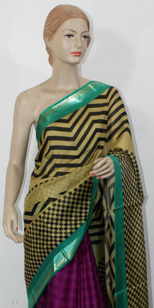 Beige-Burgundy Exclusive Art Silk Saree with Blouse