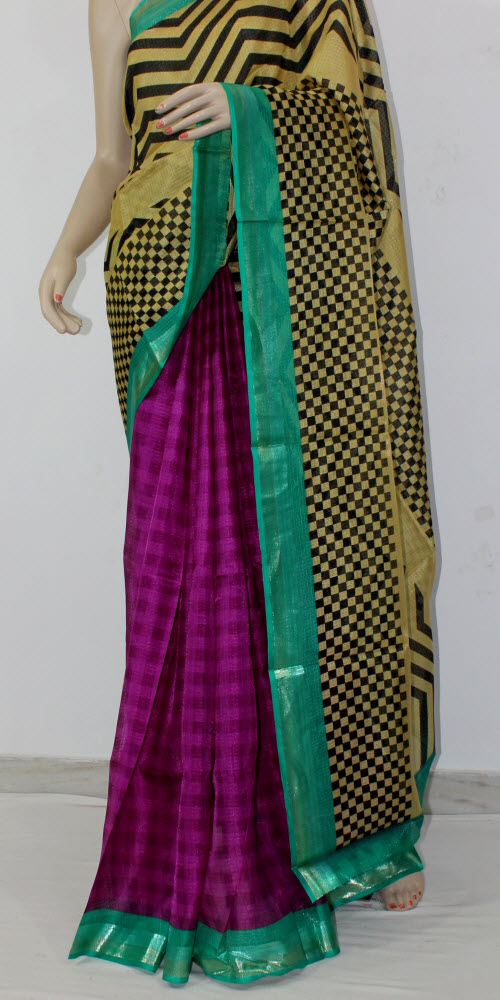 Beige-Burgundy Exclusive Art Silk Saree with Blouse