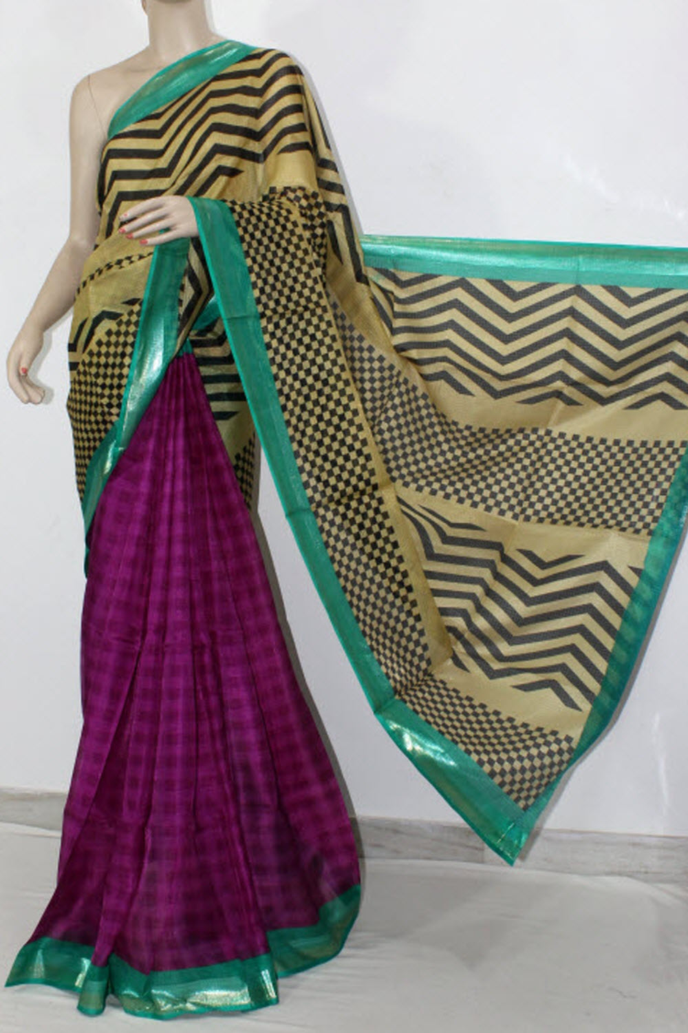 Beige-Burgundy Exclusive Art Silk Saree with Blouse