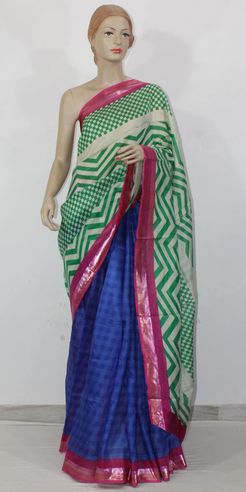 Green-Blue Exclusive Art Silk Saree with Blouse