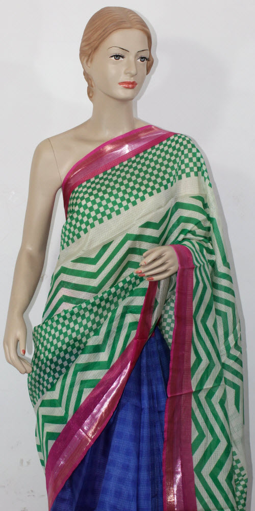 Green-Blue Exclusive Art Silk Saree with Blouse