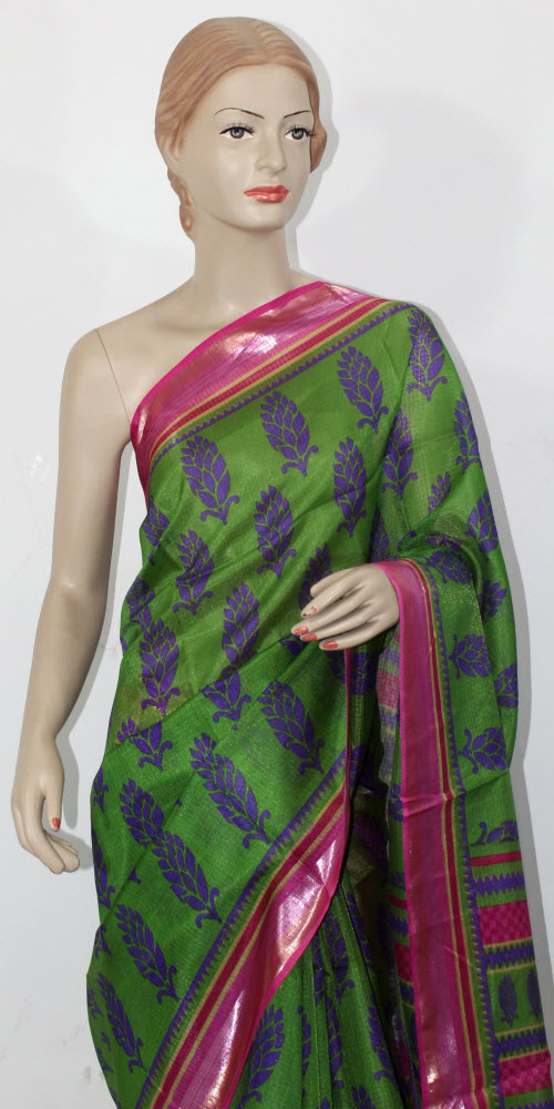 Green-Pink Exclusive Art Silk Saree with Blouse